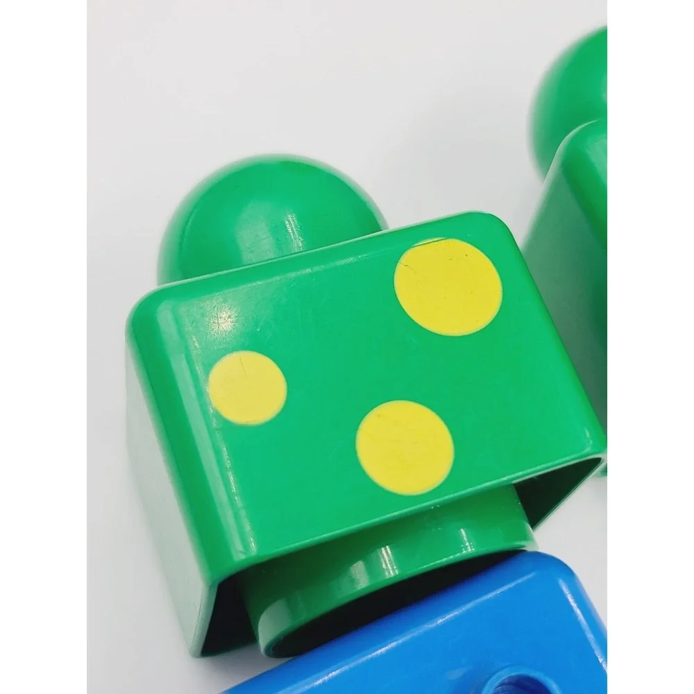 6 Lego Duplo Primo Green Red 1x1 Yellow Pattern Blue Brick Rabbit Logo Chunky